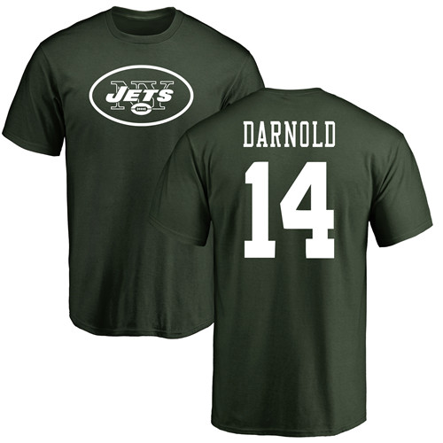 New York Jets Men Green Sam Darnold Name and Number Logo NFL Football #14 T Shirt